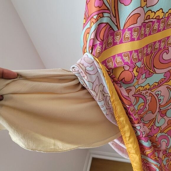 ITALIAN BRAND Colorful Pink Yellow Blue Halter Dress 100% Viscose Size 6 US - Picture 9 of 14